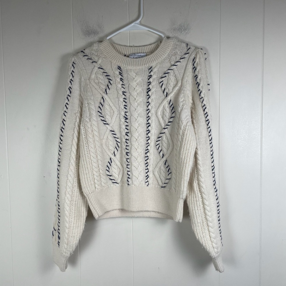 Other Stories Paris Atelier Cream Cable Knit Sweater Navy Stitch Detail Size S